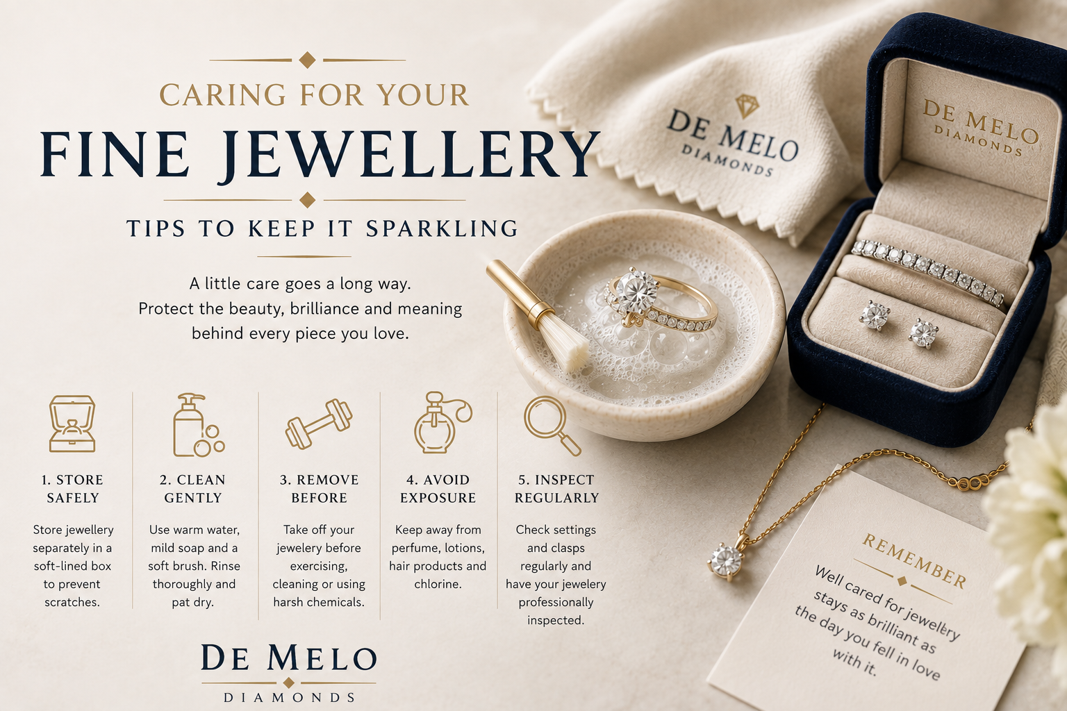 Infographic guide to caring for fine jewellery and keeping it sparkling